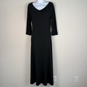 Black Knit Maxi Dress Womens Medium Comfy Travel Lagenlook Minimalist Classic